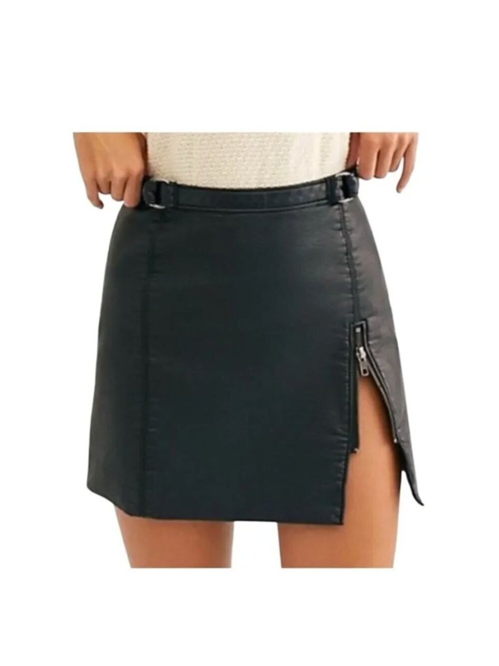 Free People Midnight Magic Faux Leather Mini Skirt Size 4 Black